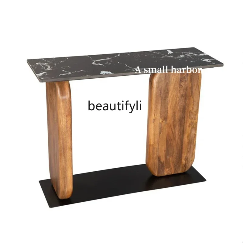 

D06 Nordic retro solid wood marble countertop decorative table light luxury hotel villa dining side cabinet