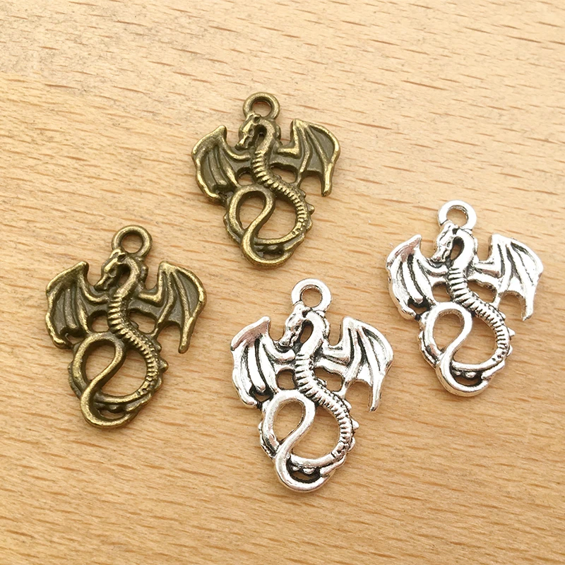 14pcs/lot Antique Silver Bronze Color 16*21mm Fly Dragon Charms Pendant for DIY Necklace Bracelets Jewelry Making Findings