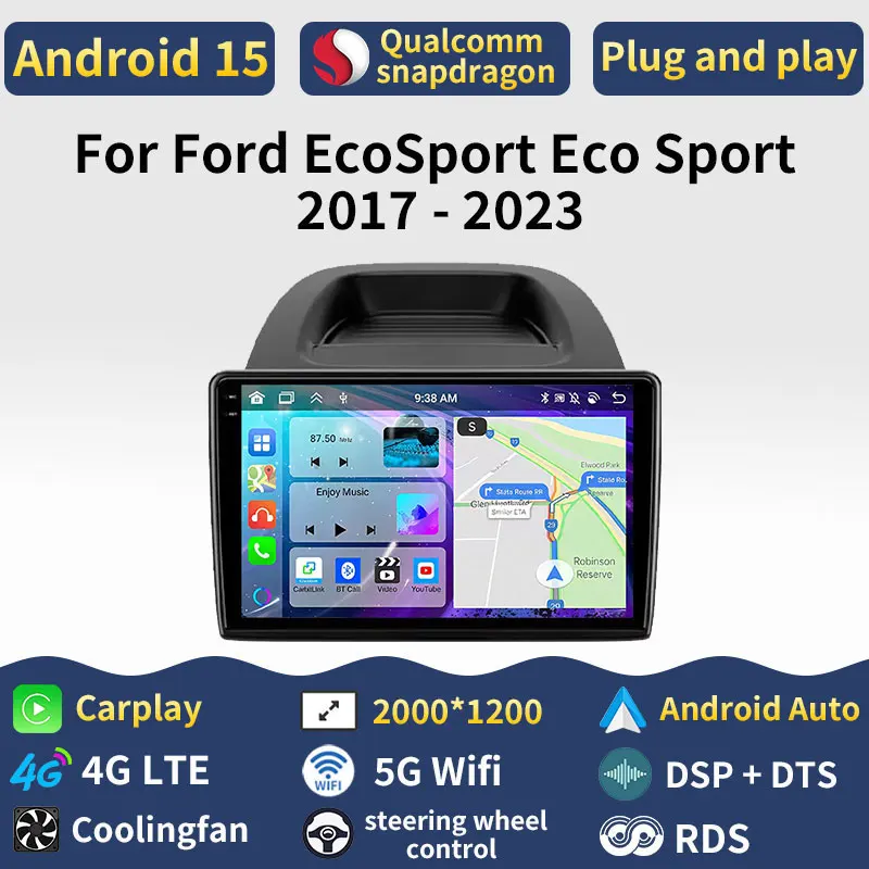 Android 15 Carplay For Ford EcoSport Eco Sport 2017 - 2023 Video GPS WIFI BT Multimedia 2din Auto Head Unit Car Radio Stereo DSP