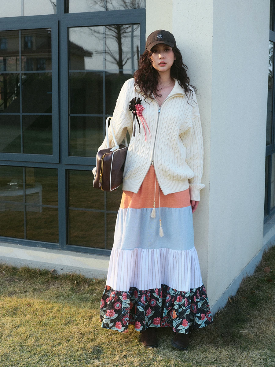 

SoirReverie Art Student Высококачественный вязаный свитер, кардиган молочно-белого цвета, двусторонняя молния Fem, весенний хлопок, чистый