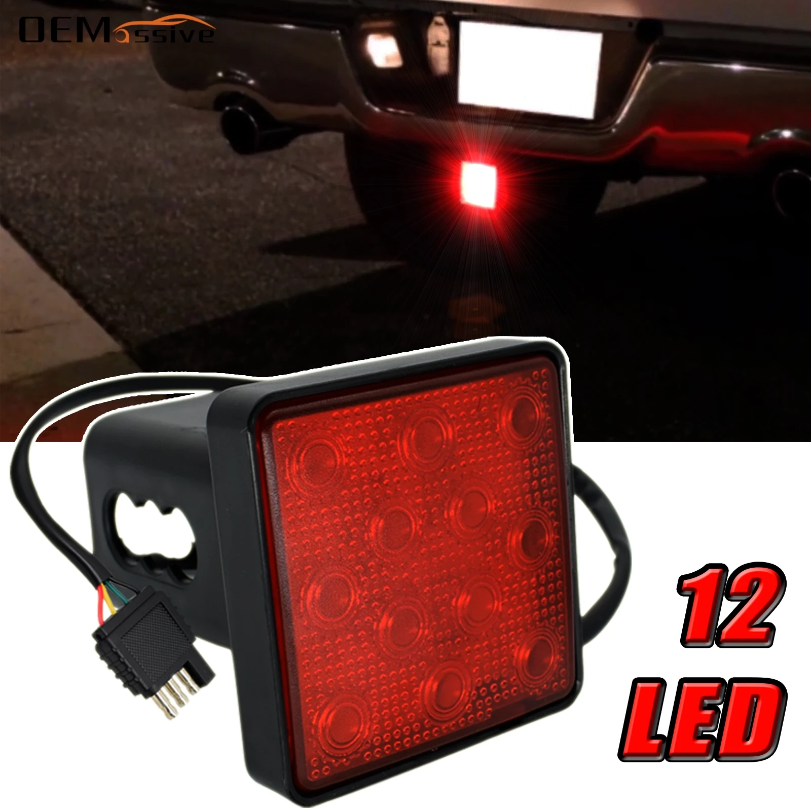 2'' Trailer Truck Hitch Towing Receiver Cover 4 pin 12V LED Car Brake Light Tow Stop Tail Light Trailer Parts Accessories Bright