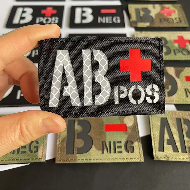 IR Reflective Blood Type A B AB O NEG POS Emblemen Armband Stickers,Tactical Badges Hook and Loop Patch Glow in Dark on Backpack