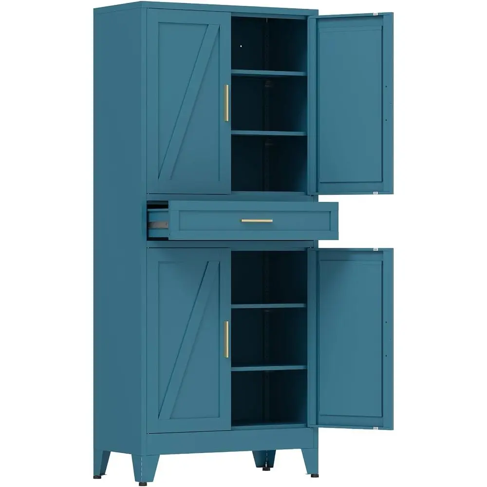 

Металлический шкаф-паниройка высотой 71 дюйм с дверцами и полками, кухонный шкаф для хранения с 4 дверцами и полками, отдельно стоящий деревенский шкаф или кухонный шкаф