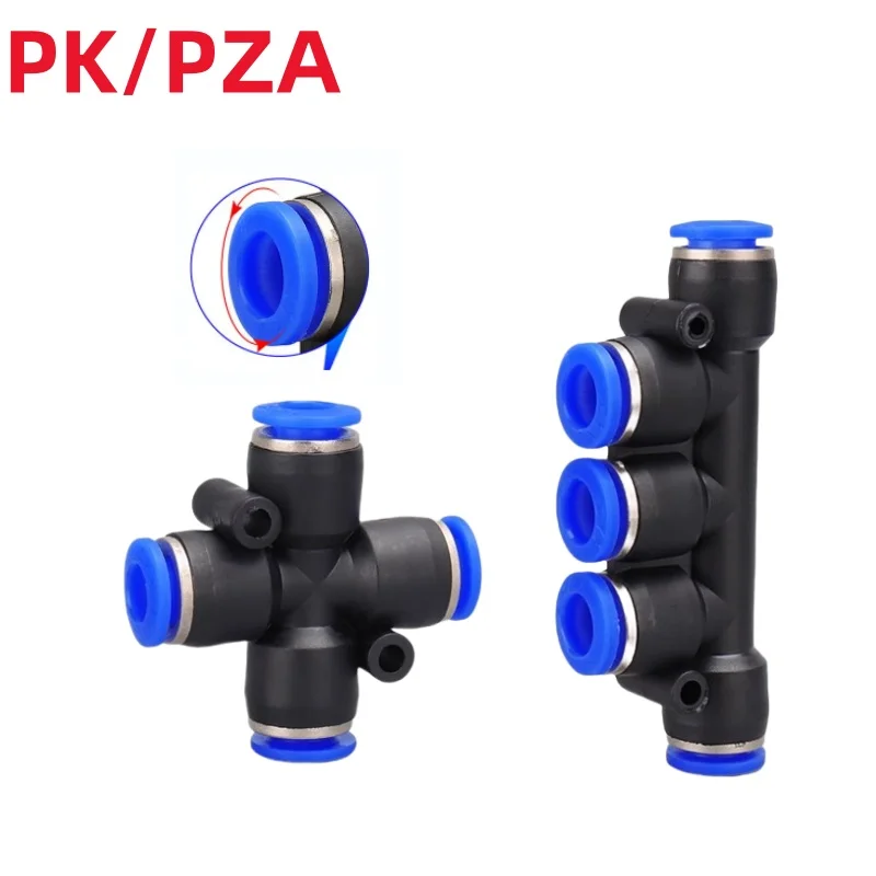 Pneumatic Fittings Pipe Fittings Four Way Five Way Outer Diameter Hose Fittings 4 6 8 10 12 Mm PK PZA Plastic Push Into Air