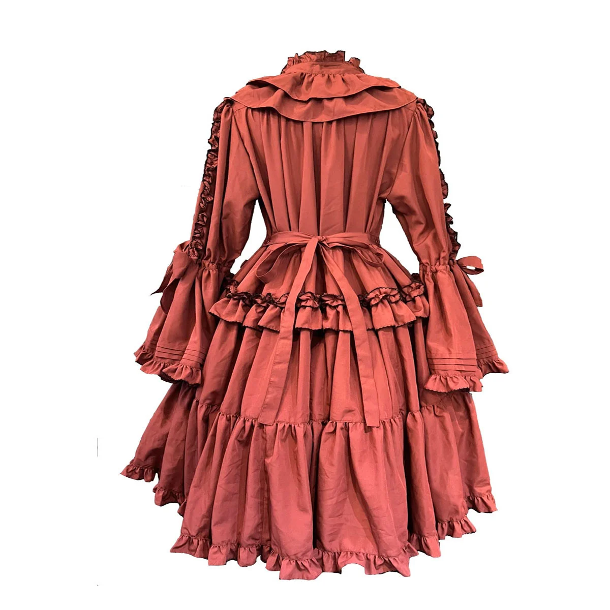 Tailored to the Gothic Lolita burgundy high-neck, long-sleeved cotton-pleated stacked dress