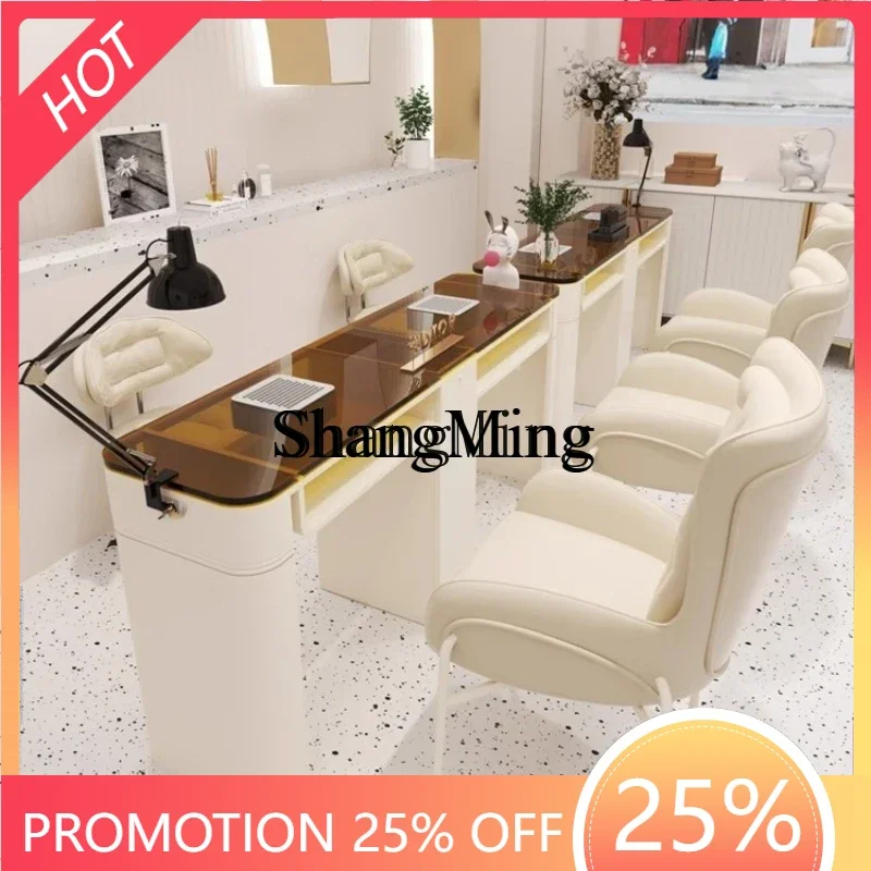 SM new manicure table and chair set wrought iron glass with vacuum cleaner socket manicure table