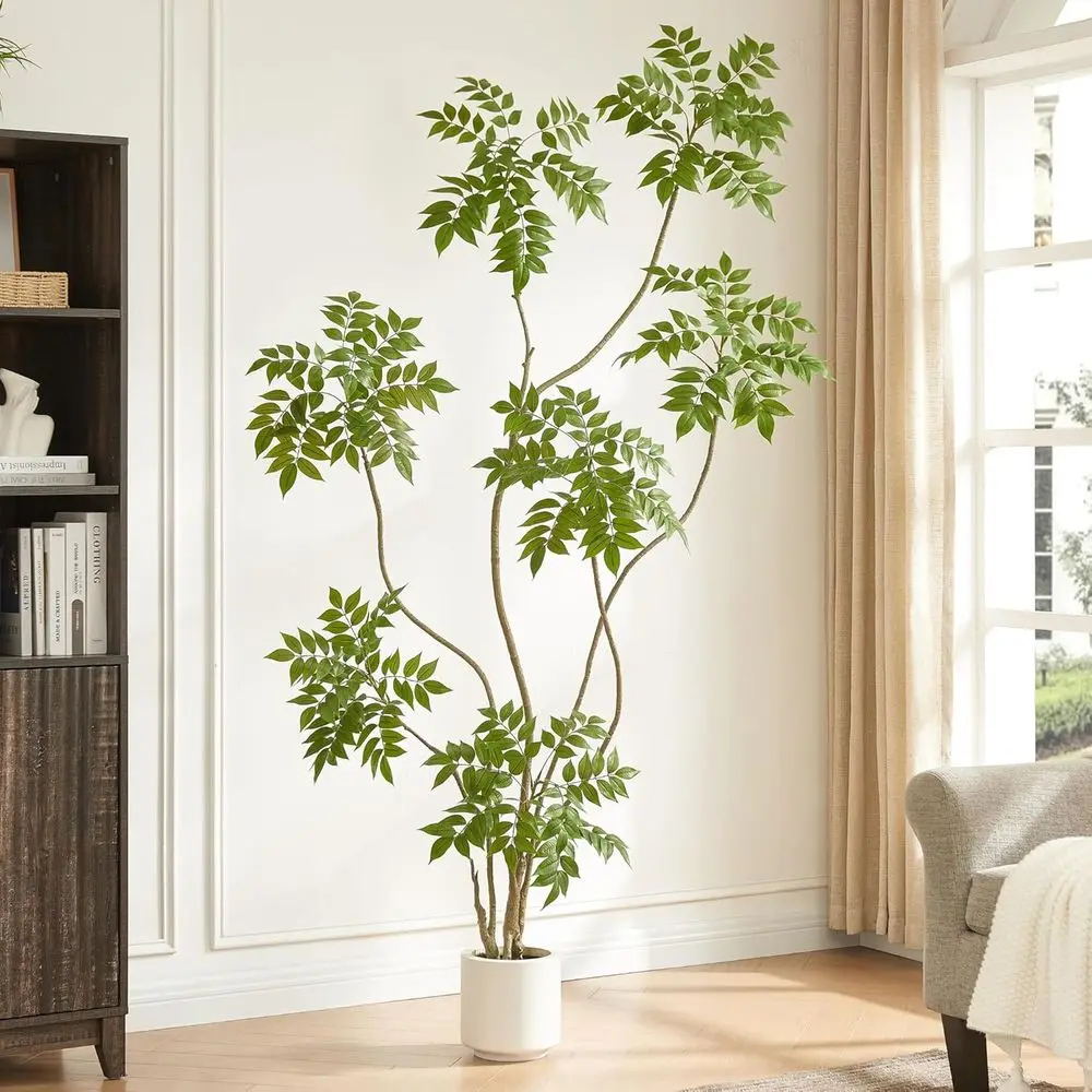

Artificial Sumac Tree with White Pot, Tall Faux Plants Indoor, Large Fake Tree with Nearly Natural Silk Plant (Real Touch), for