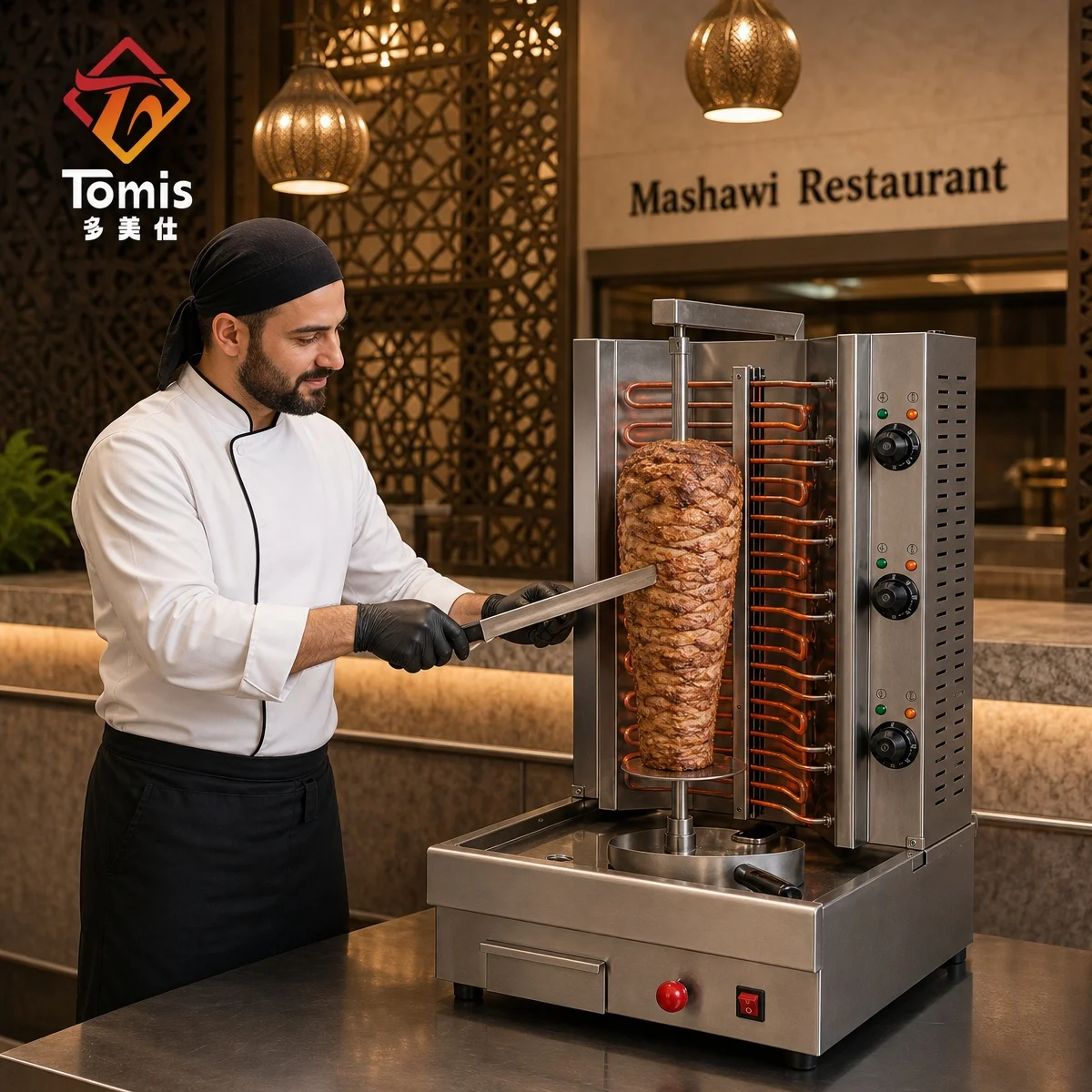 Commercial 6 Burner Gas Shawarma Machine Stainless Steel Vertical Doner Kebab Grill for Restaurant Hotel Catering