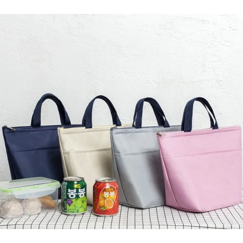 Home Solid Color Oxford Waterproof Thermal Food Bag Portable Handheld Bento Lunch Box For Student Office Worker