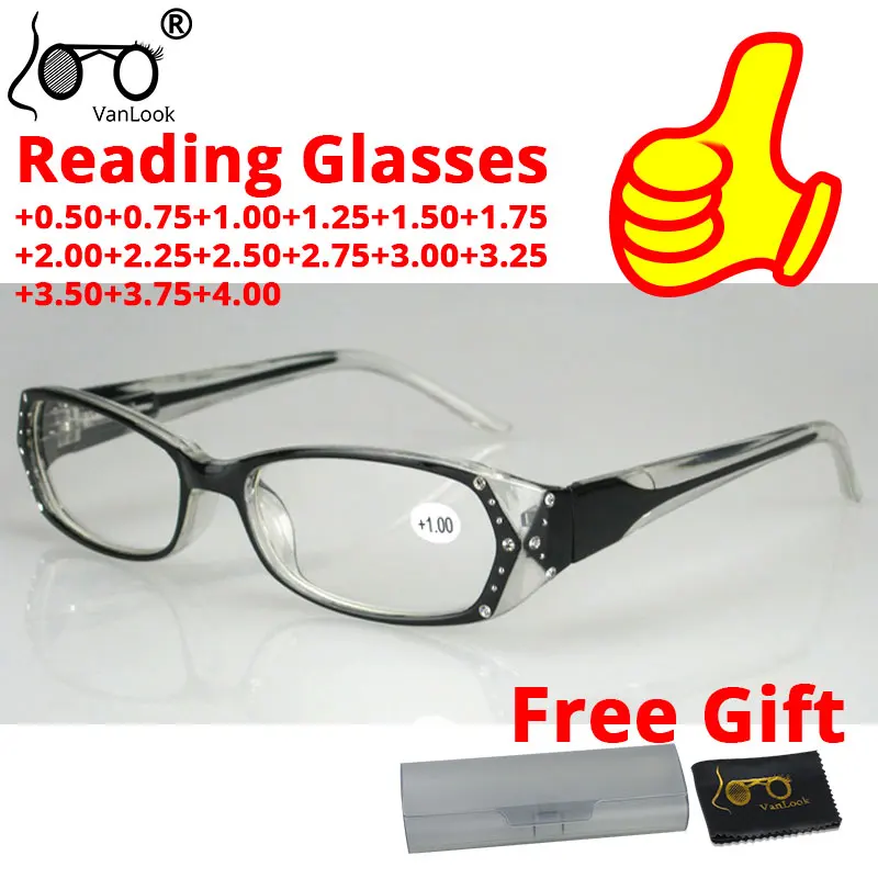 Rhinestone Reading Glasses Women Spring Hinge Clear Lens +50 +75 100 125 150 175 200 250 300 350 400
