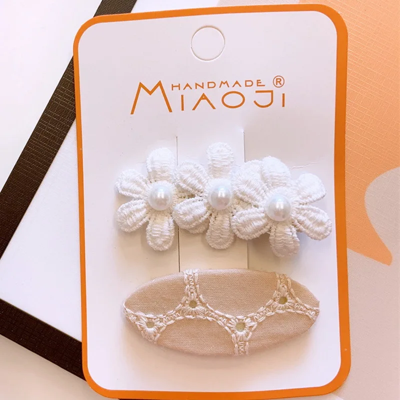 2Pcs/Set Girls Cloth Hair Clips Baby Cute Bow Hairpins Kids Floral Hairclip Lace Embroidery Hair Pins And Clips Hair Accessories