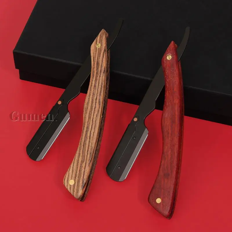 2023 Salon Pro 416 Stainless Steel Straight Razor Sandalwood Wooden Handle Safety Shaver Fit Half Piece Double Edge Blade