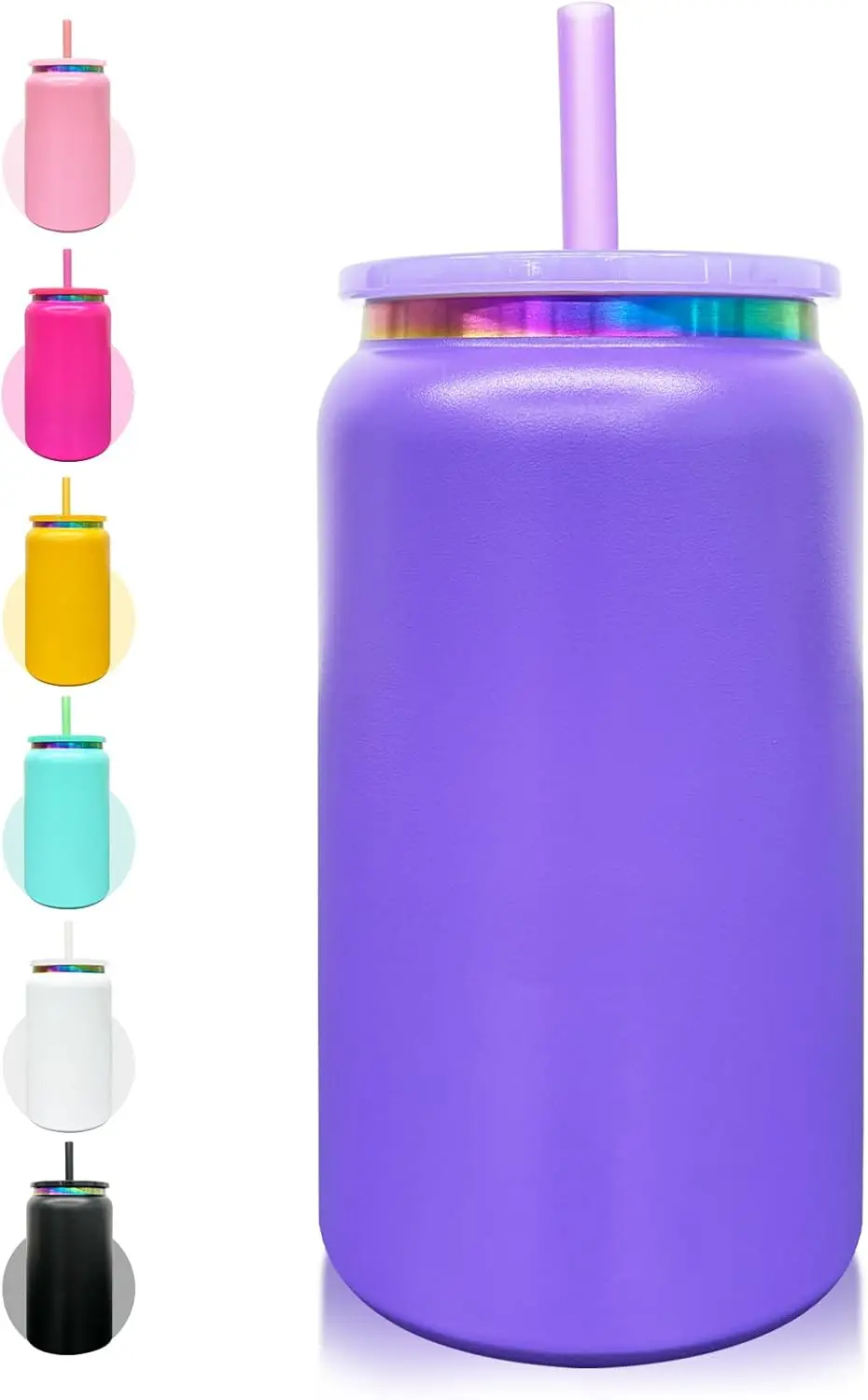 

Glass Cups with Lids and Straws, 16 oz Stainless Steel Cups, Insulated Skinny Tumbler, Powder Coated Travel Mugs for Laser Engra
