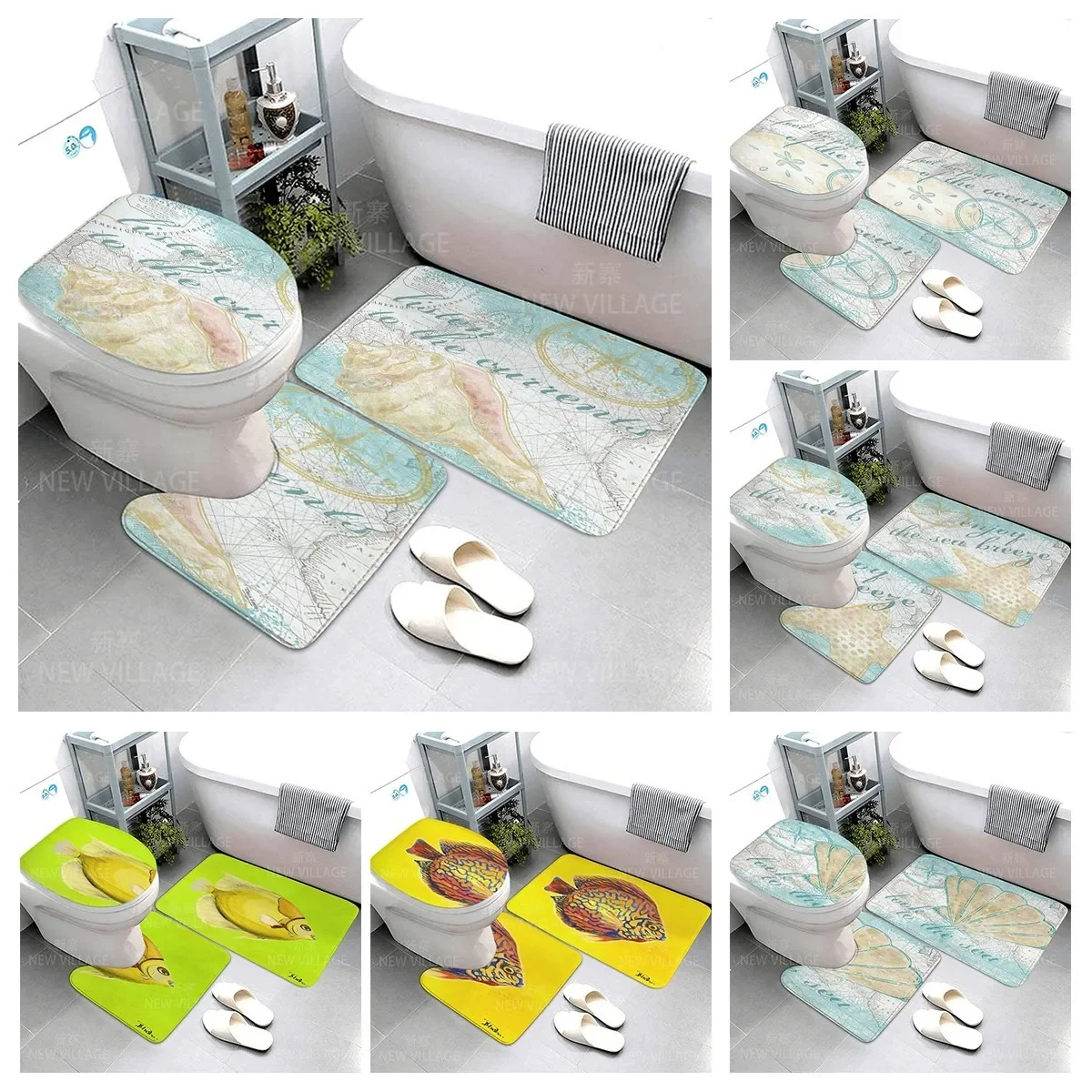 Non slip shower mat bathroom carpet shower mat decorative water absorbing mat bathtub bathroom carpet underwater world print