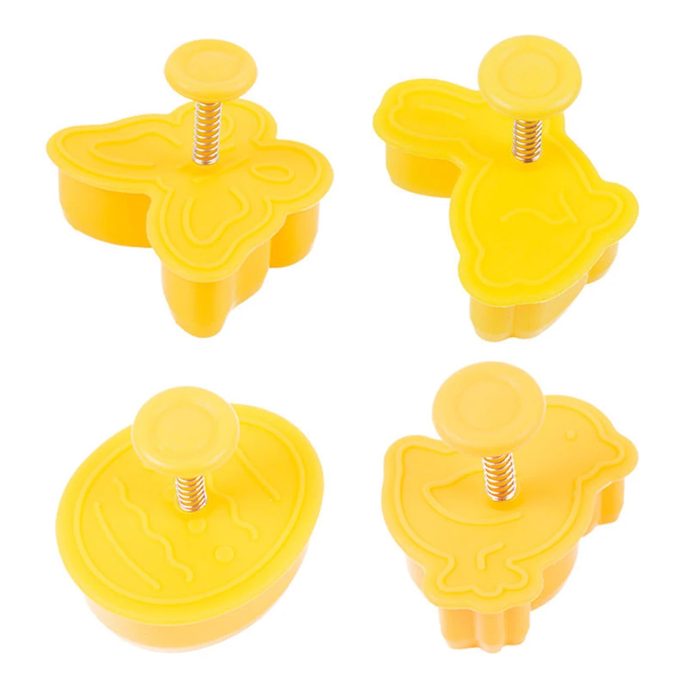 4Pcs Easter Bunny Pattern Plastic Baking Mold Kitchen Biscuit Cookie Cutter Pastry Plunger 3D Die Fondant Cake Decorating Tools