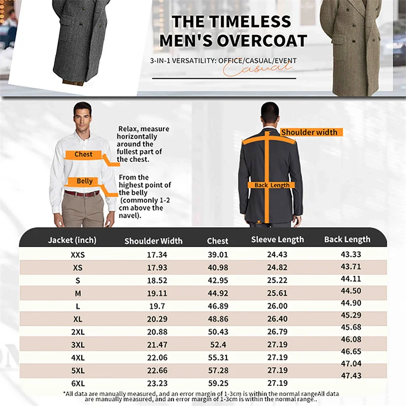 سترة كلاسيكية متعرجة طويلة من مزيج الصوف عالية الجودة من التويد بدلة رجالية فاخرة مزدوجة الصدر سترة رجالية أنيقة للشتاء الدافئ #6