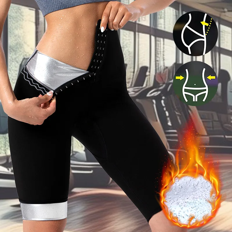 Sauna Sweat Pant for Women Fat Workout Weight Loss Full Body Slimming Shaper Waist Trainer with High Waist Double Silicone Suits