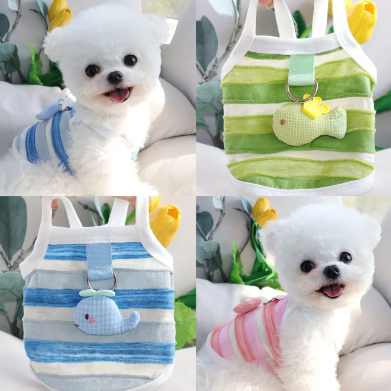 

Pink Cloud Suspenders Puppy Striped Clothes Summer Thin Pullover Teddy Cool Vest Schnauzer Cute Clothes XS-XL