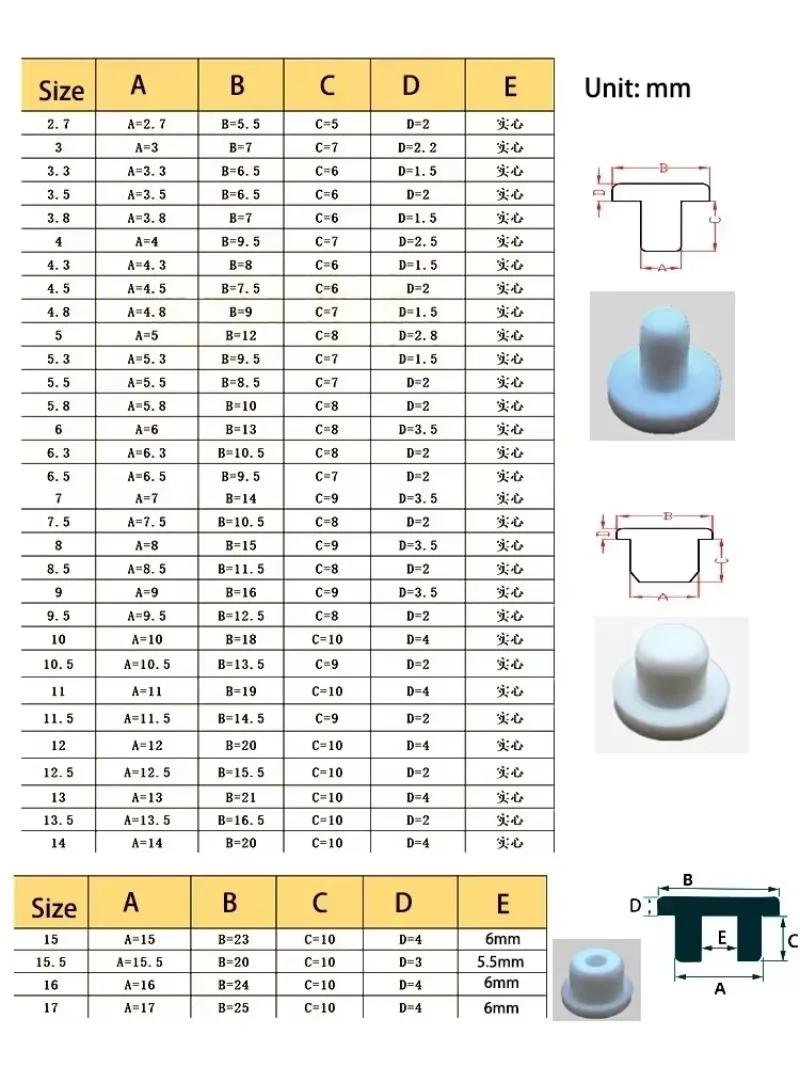 Solid Sealing Plug, 2mm - 14mm Silicone Rubber Hole Caps, T-shaped Seal Stopper, High TEMP Dustproof Plug, Inserts Bungs End Cap
