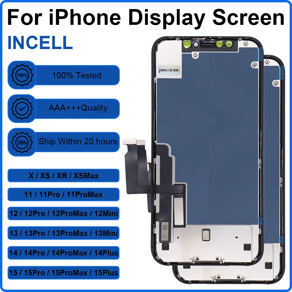 PINGSILING INCELL AAA+++ Écran tactile 3D de haute qualité pour iPhone X XR XS MAX 11 12 13 Mini 14 15 Pro Max Plus INCELL