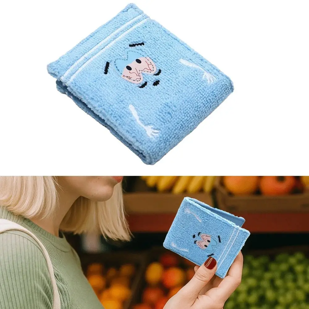 Nuovo portafoglio corto da donna blu ricamato porta carte in PU asciugamano borsa per soldi in tessuto studente