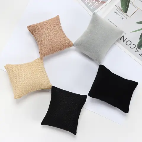 Almohada de tela para reloj, brazalete, pulsera, soporte de exhibición, regalo, joyería, cojín, accesorios DIY, 5 colores, Beige, negro y gris, venta al por mayor