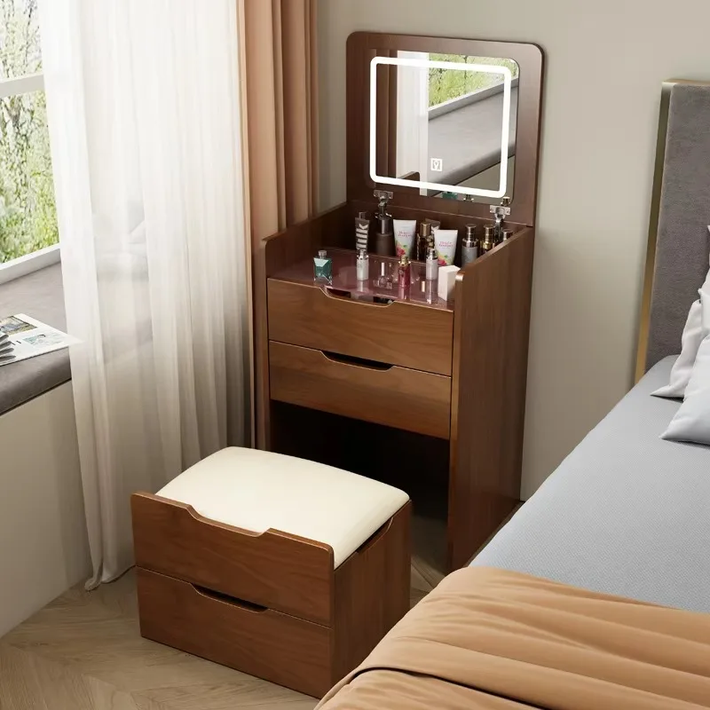 Modern Simple Bedroom Dressing Table Lighted Makeup Vanity Flip-Cover Small Apartment Storage Cabinet Multi-Functional Bedside view 2