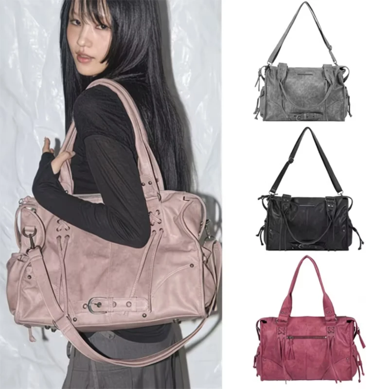 Korean niche motorcycle style soft suede medium portable tablet computer storage shopping storage bag