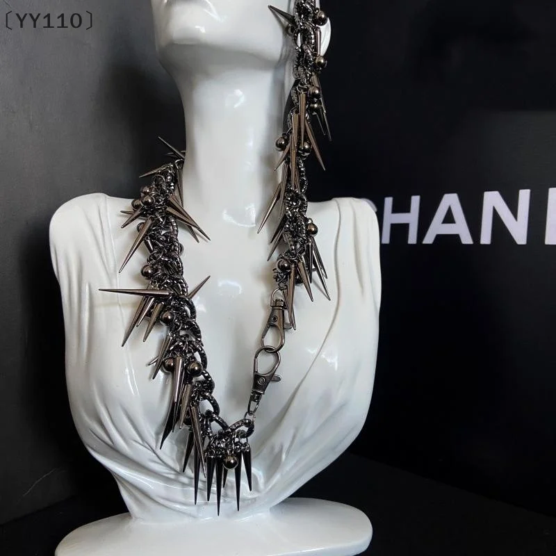 〔YY110〕Unique Design Sweet Cool Spicy Girl Style Rivet Round Bead Tassel Necklace Waist Chain  Personality Niche Design Jewelry