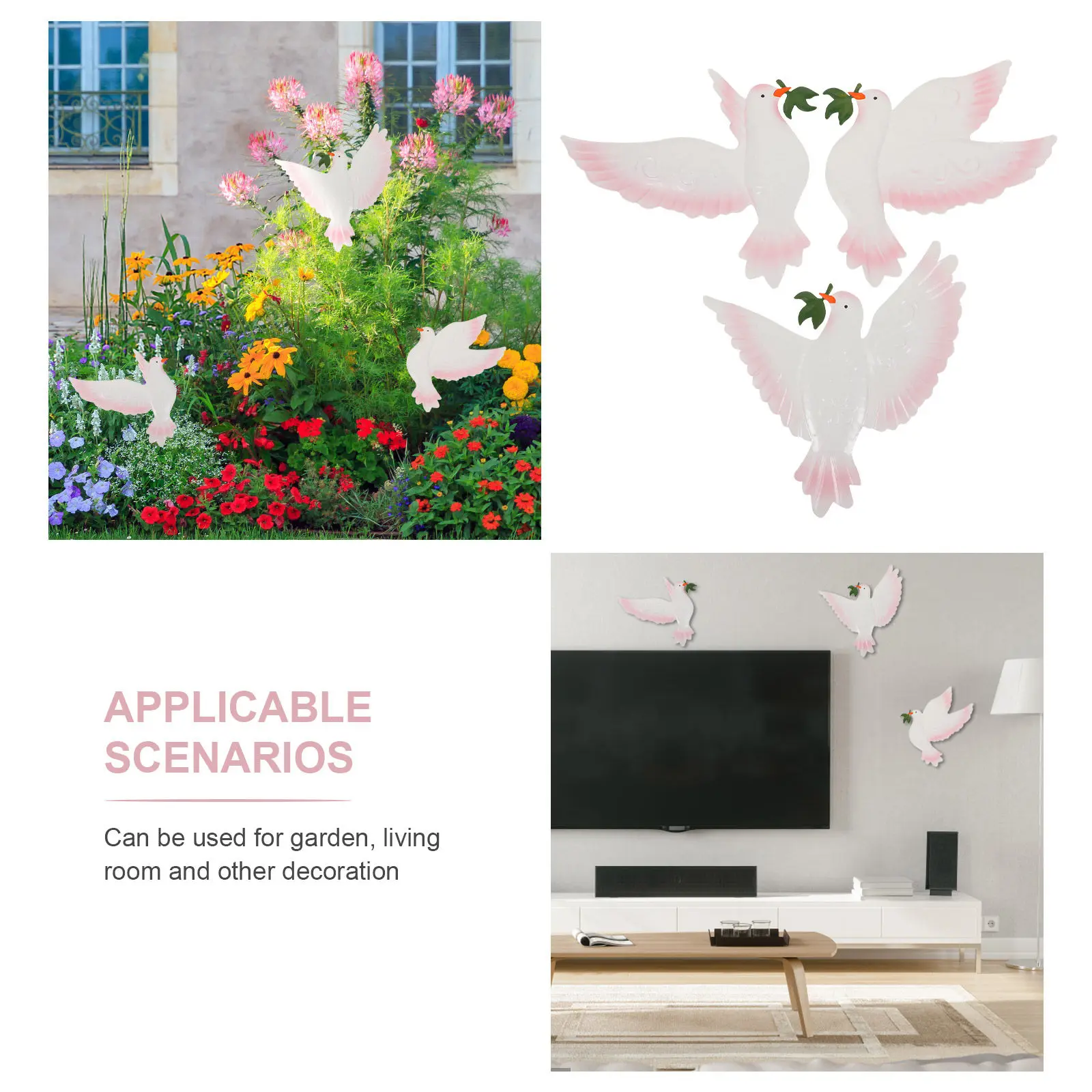 

Набор из 3 декоративных настенных подвесок: Железные голуби мира, изысканная работа, для дома и сада, белые