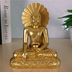 Gold Sakyamuni Buddha Statues Figurines Ornaments Resin Craft Feng Shui Meditation Buddha Sculpture Home Office Decoration