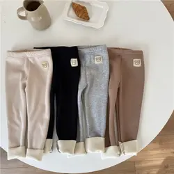 Milancel Nieuwe Herfst Kids Leggings Meisjes Schattige Beer Bont Gewatteerde Skinny Broek Kinderen Warm Cartoon Elastische Leggings