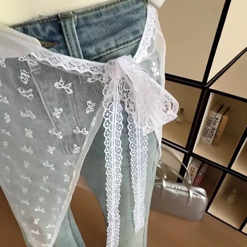 

Black White Lace Skirt Flap Cover Tiered Layering Apron Mesh Floral Print Women Spring New Soft Breathable Premium Flattering