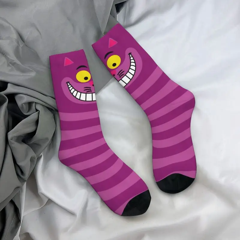 Kawaii Funny Cheshire Cat Socks Women Men Warm 3D Print Basketball Sports Socks