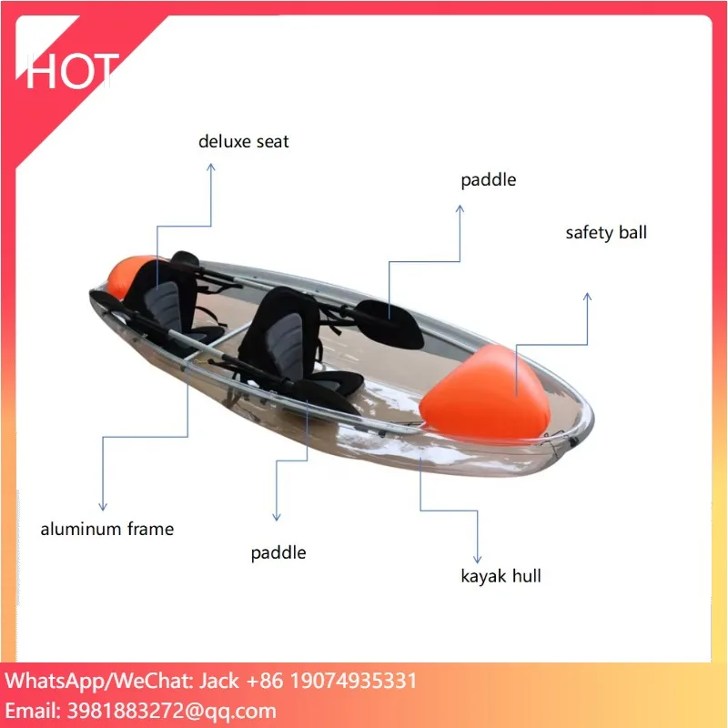 

Double-Seat 4m Pedal Kayak For Adults Clear Transparent PC Canoe With Aluminum Frame 2 Person Capacity Fishing Kayak