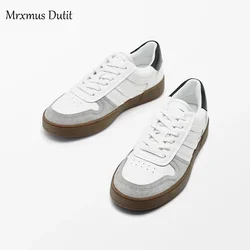 Mrxmus Dutit Women Autumn New 2024 Round Head Flats Shoes Leather Commute Versatile Lacing Sneaker Thick Soled Shoes Female Chic