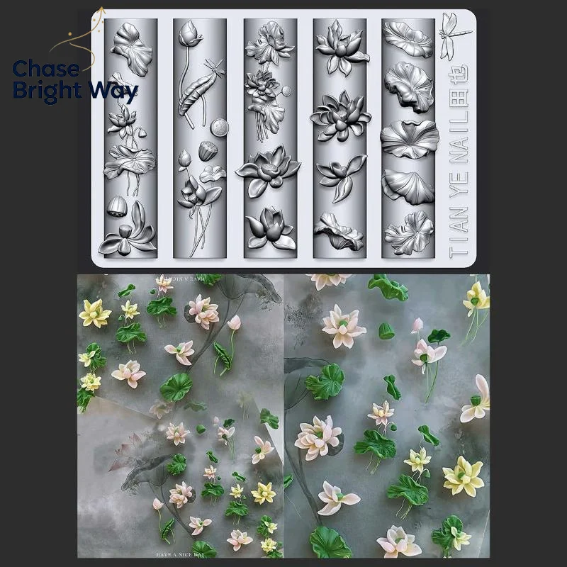 Flowers Series 3D Curved Nail Mold Lily Of The Valley Lotus Flower Diy High Tranparent Nail Templates Nail Mold Art Decor