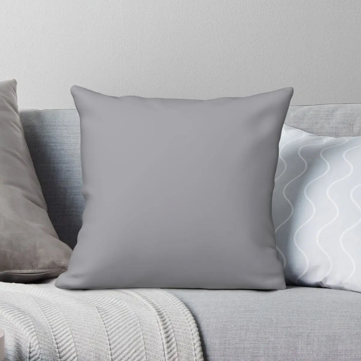 Metallic Silver Grey Plain Solid Square Pillowcase Polyester Linen Velvet Pattern Zip Decorative Room Cushion Cover 45x45