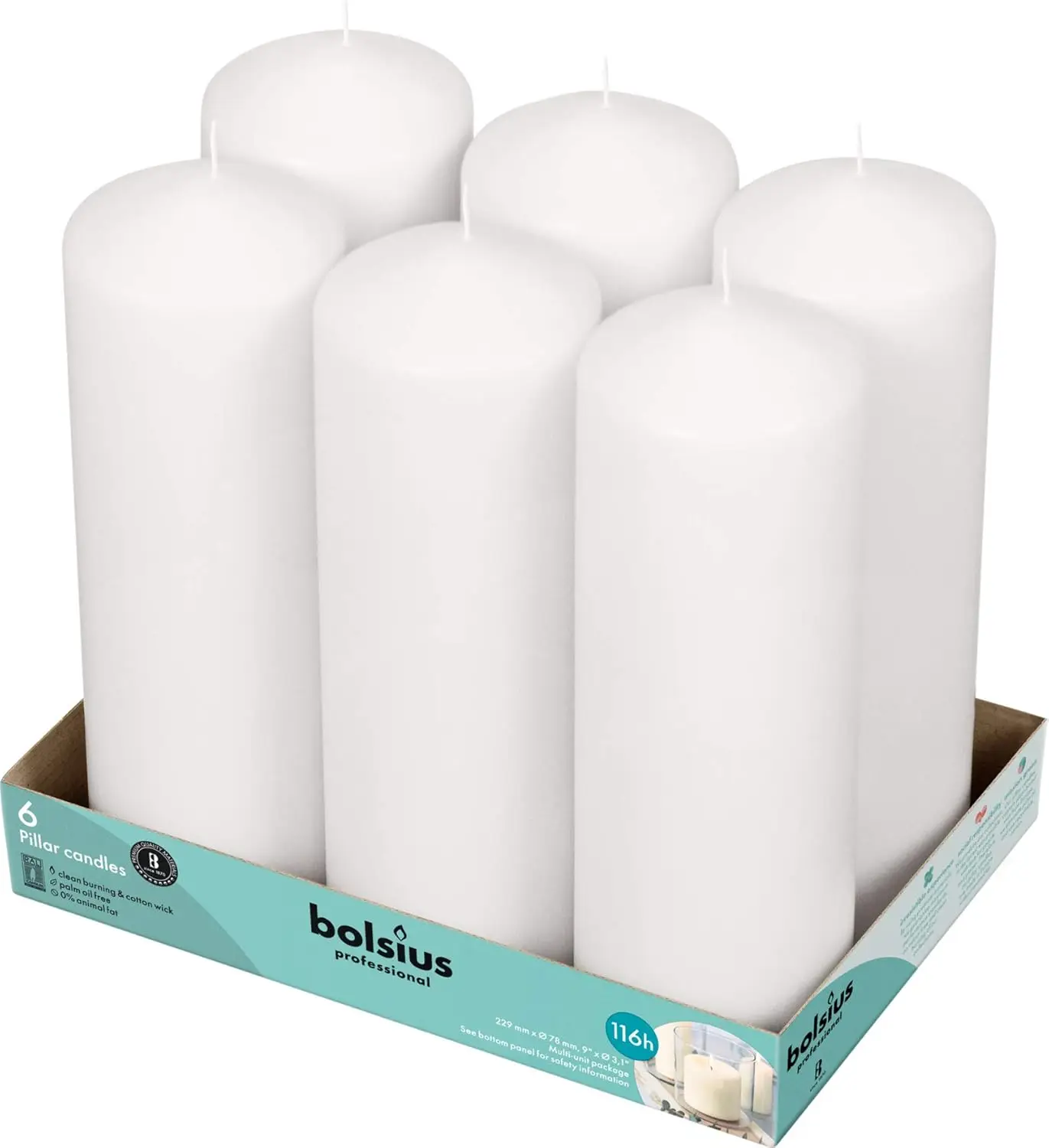 

6 White Pillar Candles Bulk - 3x9 Inches, 116+ Hours Clean Burning, No Palm Oil, Premium Quality for Any Occasion