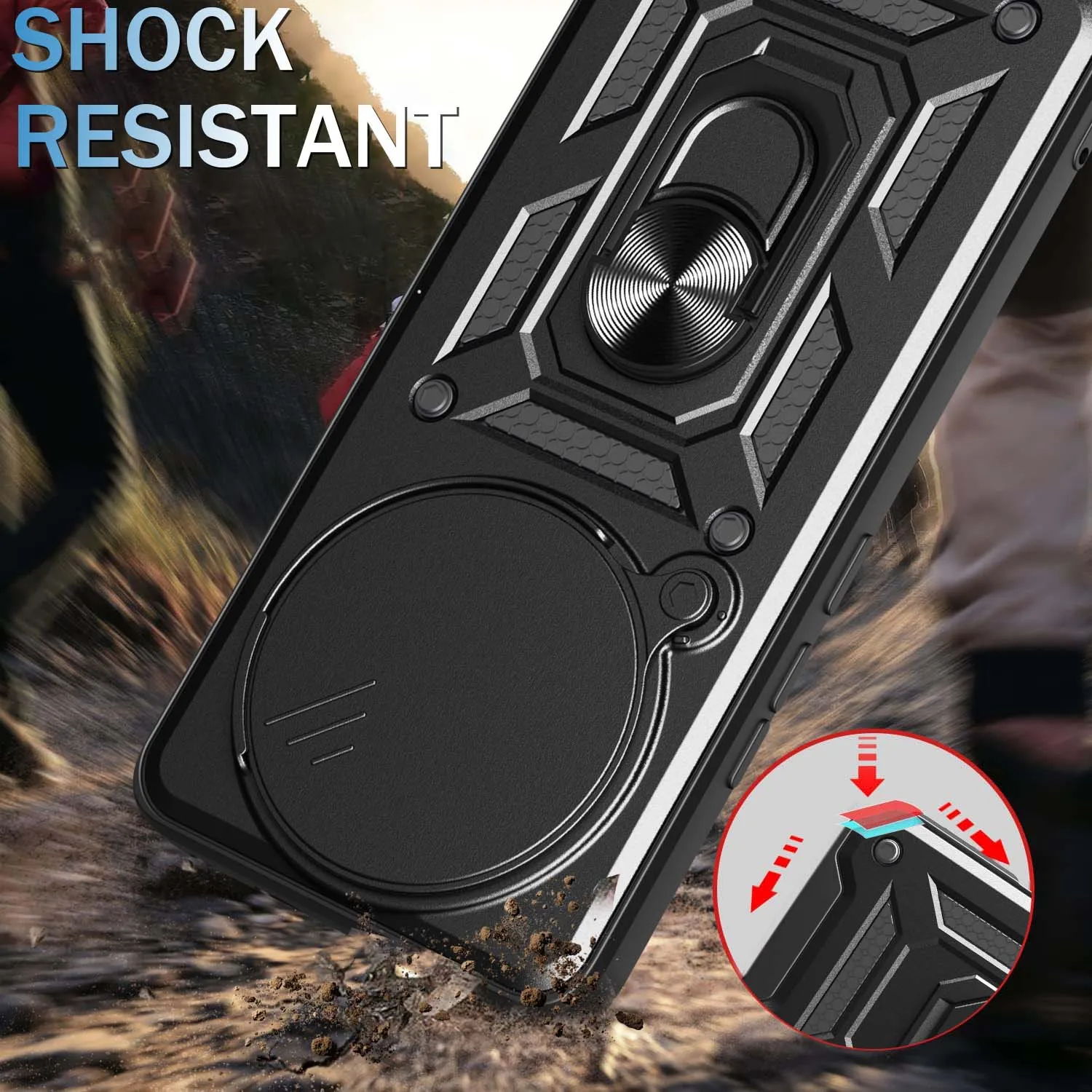 Redmi Note 14 13 Pro Plus 14 13 Pro 4G 5G 14s用アーマーリングホルダー付きスマホケース、背面カメラ保護カバー付き