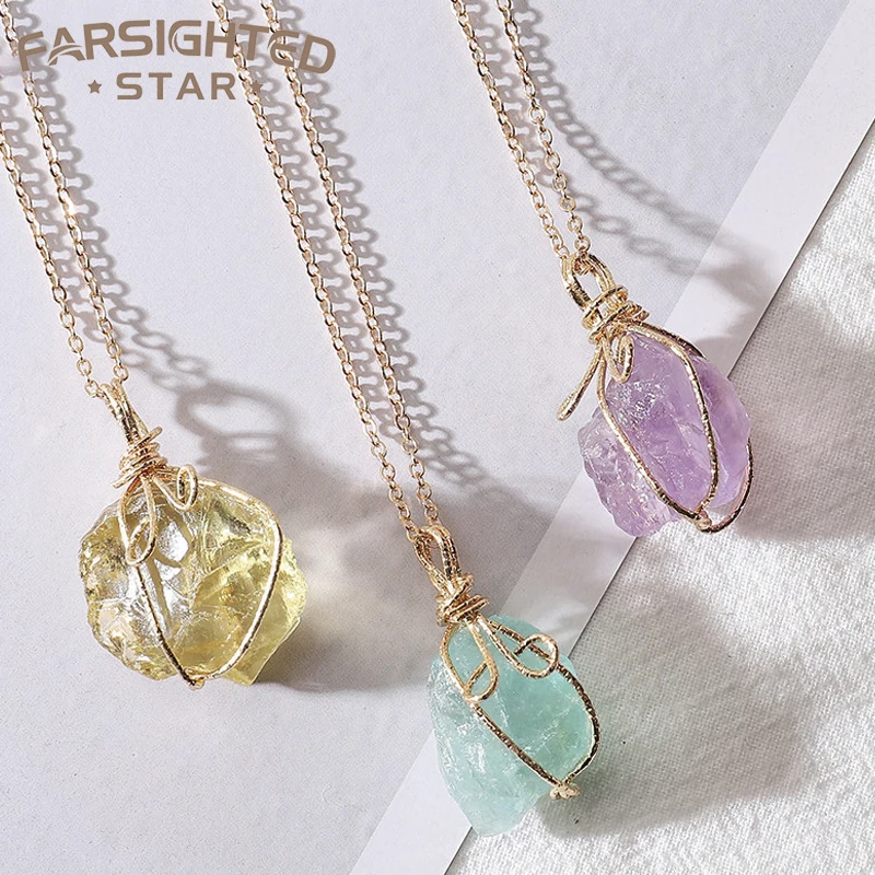 

Farsighte Star High Quality Wire-Wound Irregular Natural Crystal Quartz Pendant For DIY Jewelry Making Necklace Accessories Gift