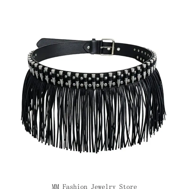 Statement Piece Distressed Faux Leather Waist Belt With Dangling Ornaments D0UB