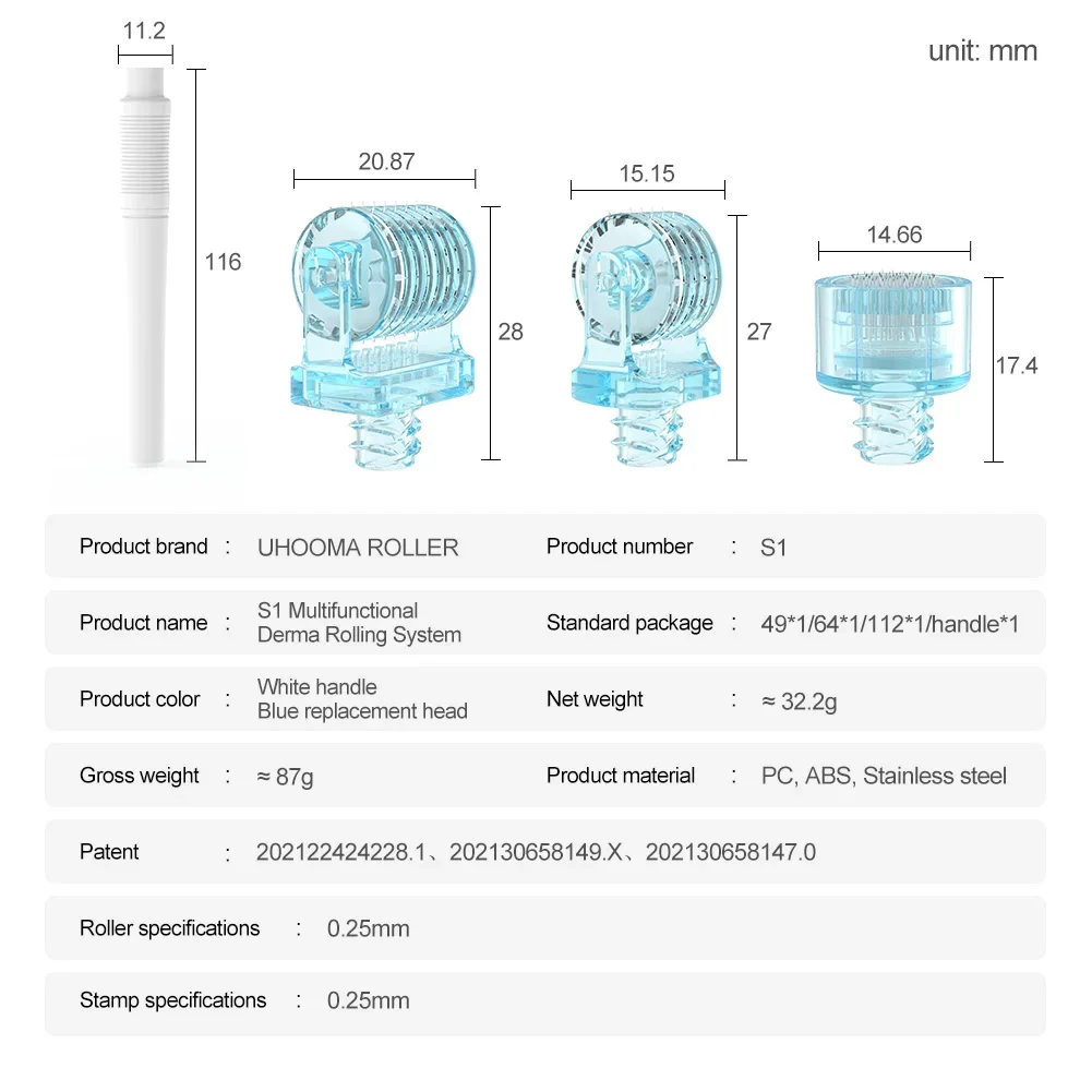 3in1 S1 Derma Roller Stamp Derma Microneedle Roller 49pin 64pin 112pin Replace Head Cartridge Needle Dermaroller Skin Care