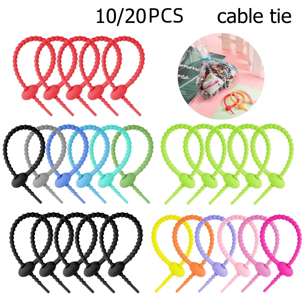 Silicone Self-Locking Wire Cable Tie Reusable Durable Loop Protector Tidy Organizer Wire Straps Fasten Cable Food Bag Bundle Too