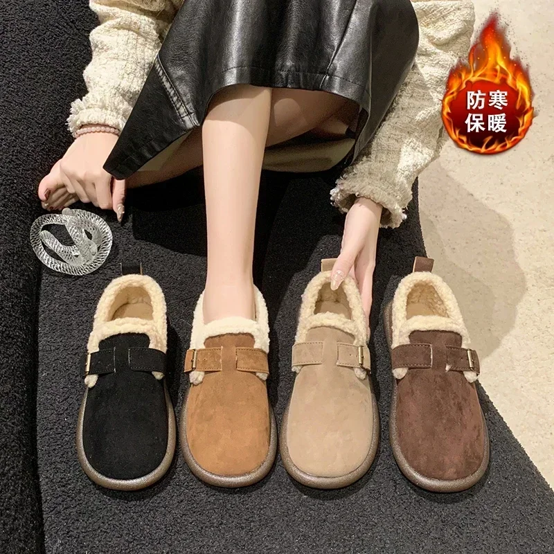 Women's Flat Shoes Thick Sole Plus Round Toe Socket Ladies Warm Shoes Anti-slip Sole Outdoor Cold Protection Suitable for Winter