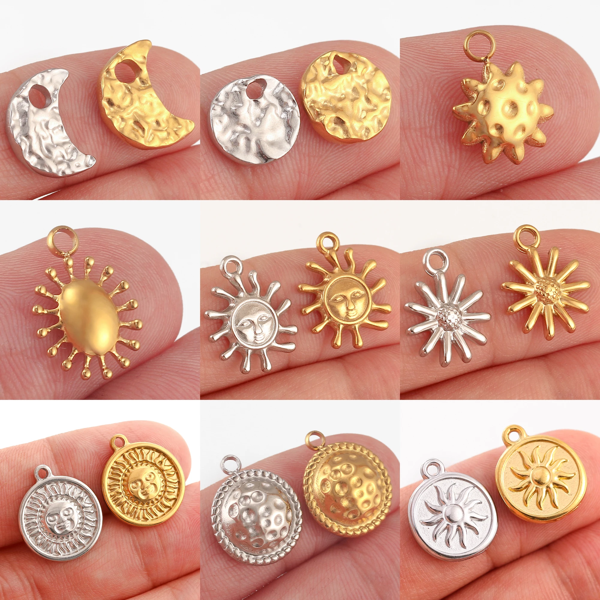 3Pcs/Lot Celestial Sun/Star/Moon Charms for Jewelry Making Stainless Steel Pendants DIY Necklace Bracelet Dangle Crafts Supplies