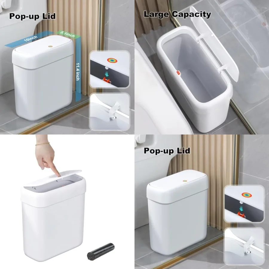 

Bathroom Small Trash Can with Lid,10L / 2.7 Gallon Slim Garbage Bin Wastebasket with Press Top Lid for Bedroom,Rv,Office,Kitchen,Craft Room