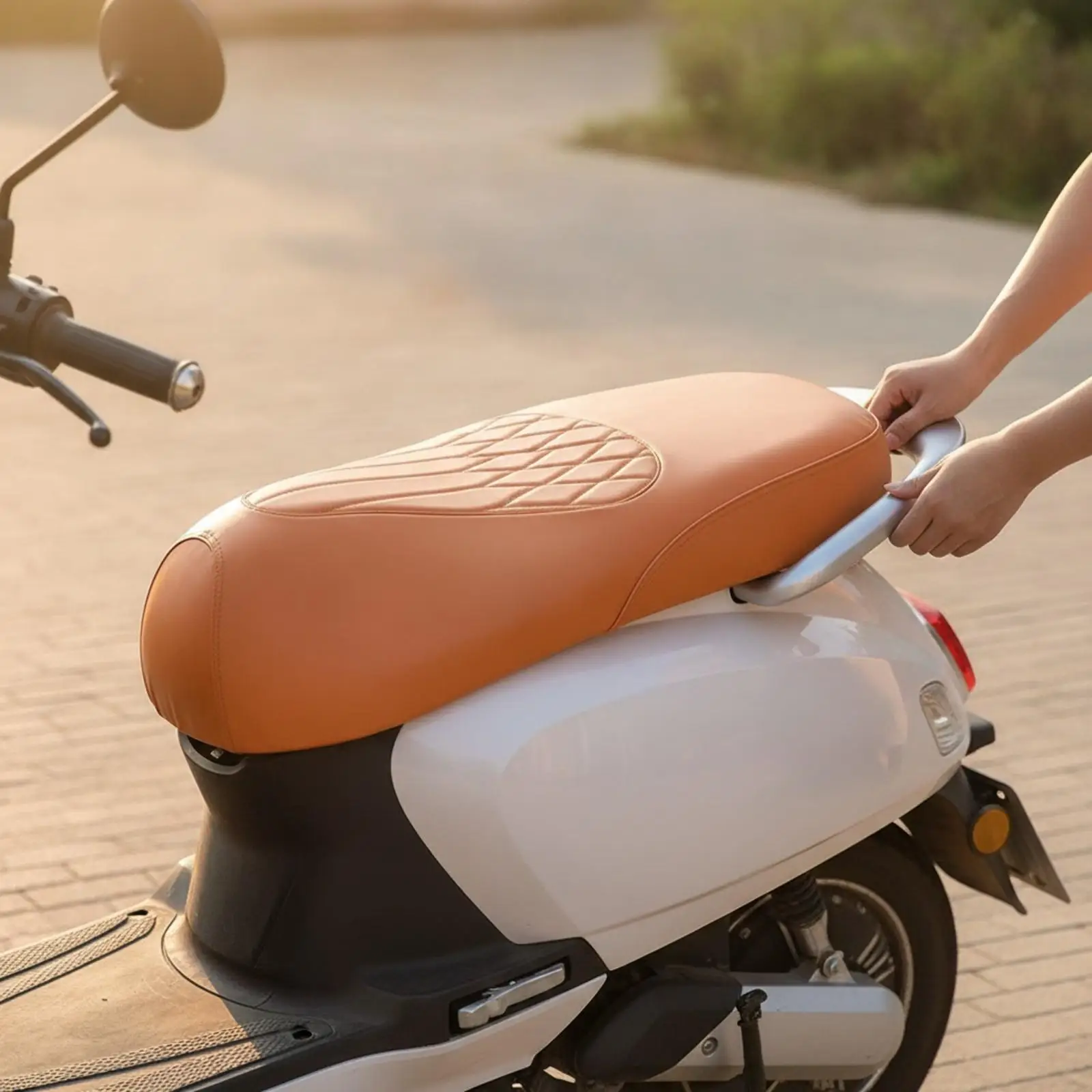PU Leather Motorcycle Seat Cover Diamond Stitched Waterproof Saddle Protector Comfortable Cushion for All Weather - view 5