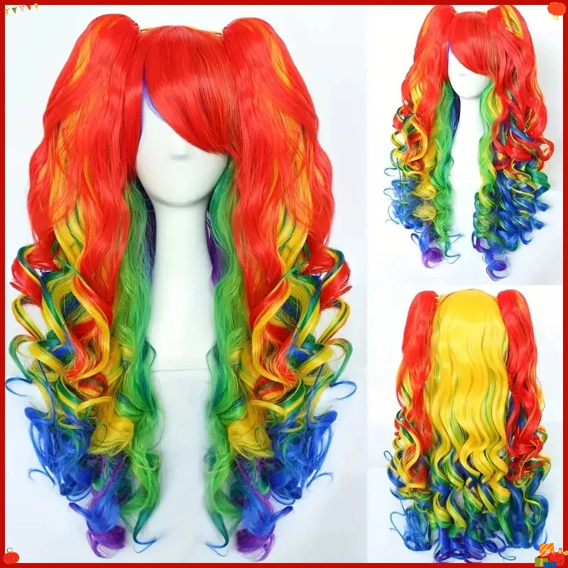 Synthetic Lolita Cosplay Twin Ponytails Wig with Tiger Mouth Clip Anime Inspired Costume Hairpiece for Halloween Party Dressing