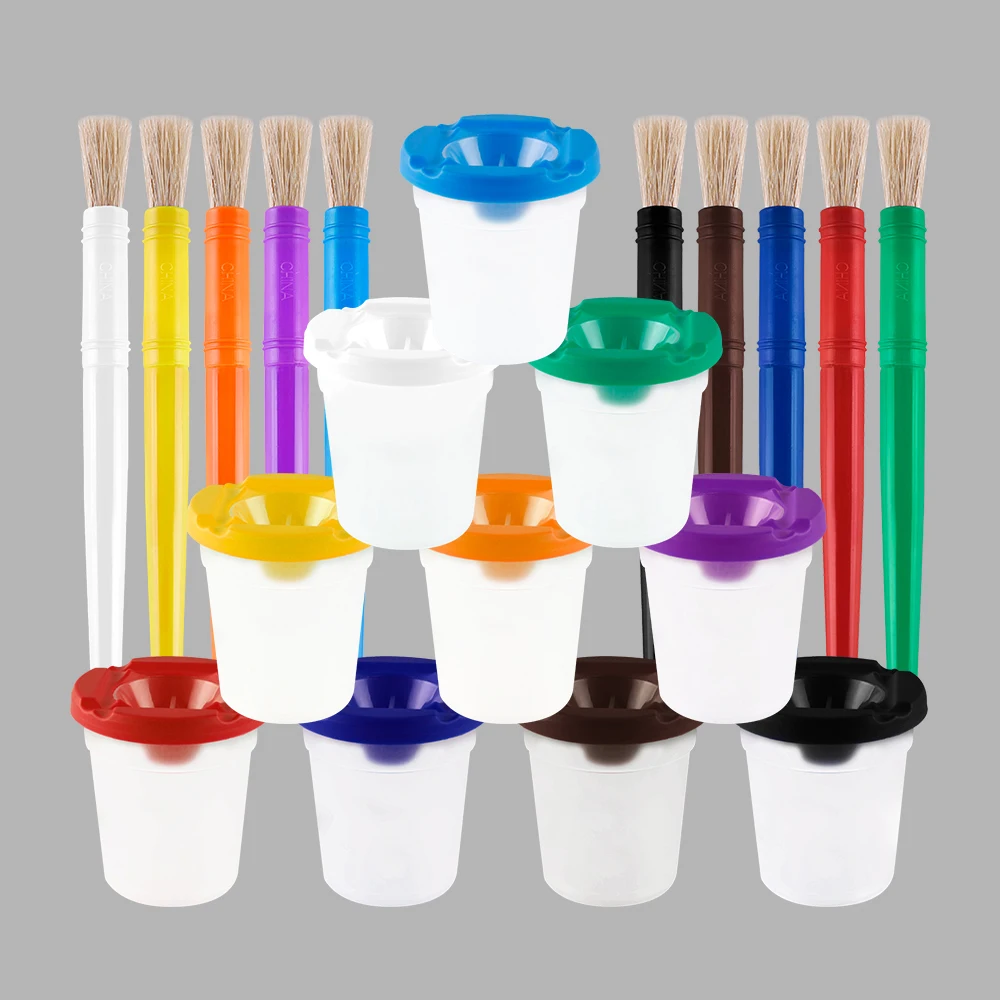 Portable Paint Cup Set with Brushes, Art Painting Supplies
